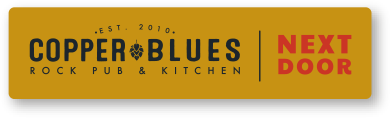 Copper Blues, Rock Pub & Kitchen. Next Door. A button that takes you to the Copper Blues website.